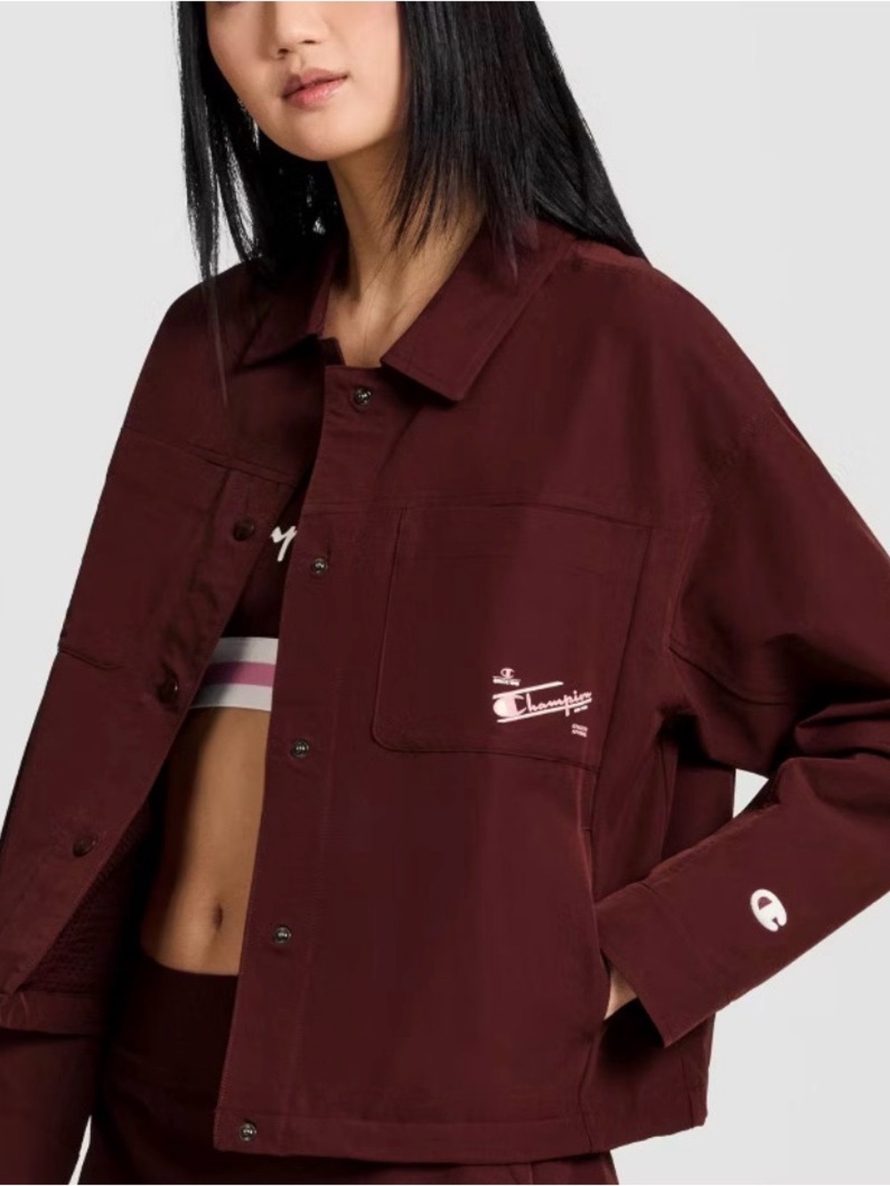 Champion Women's Maroon Button-Front Utility Activewear Jacket
